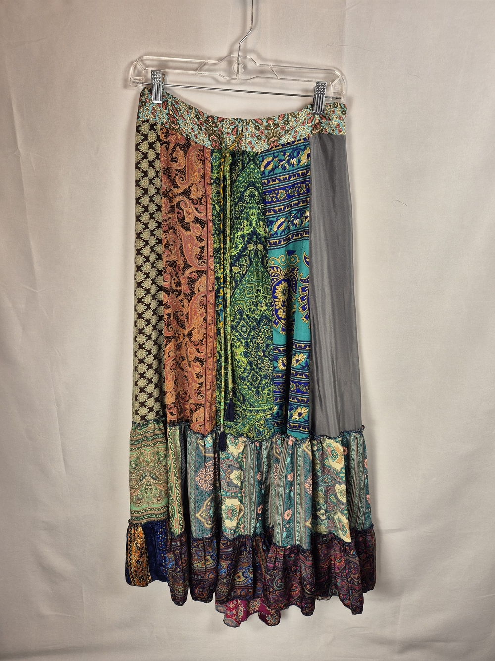 Karma Highway Patchwork Boho Maxi Skirt in Teal, Green & Multicolor One Size